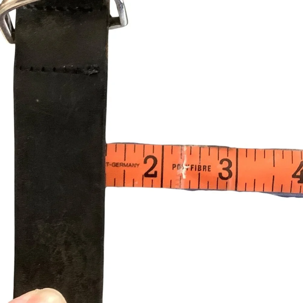 Vtg Black Leather Mens Belt Silver Buckle‎ 37-41” Waist 1.25